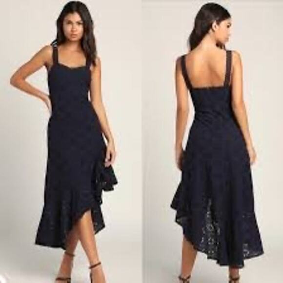 Lulu’s Adoring Days Navy Eyelet Dress Women’s L - Picture 1 of 12